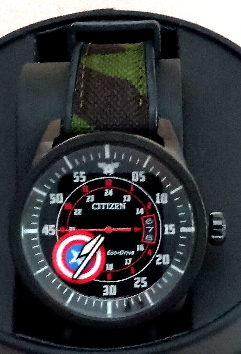 Pre-owned Citizen Eco-drive Aw1367-05w Marvel Captain America Watch