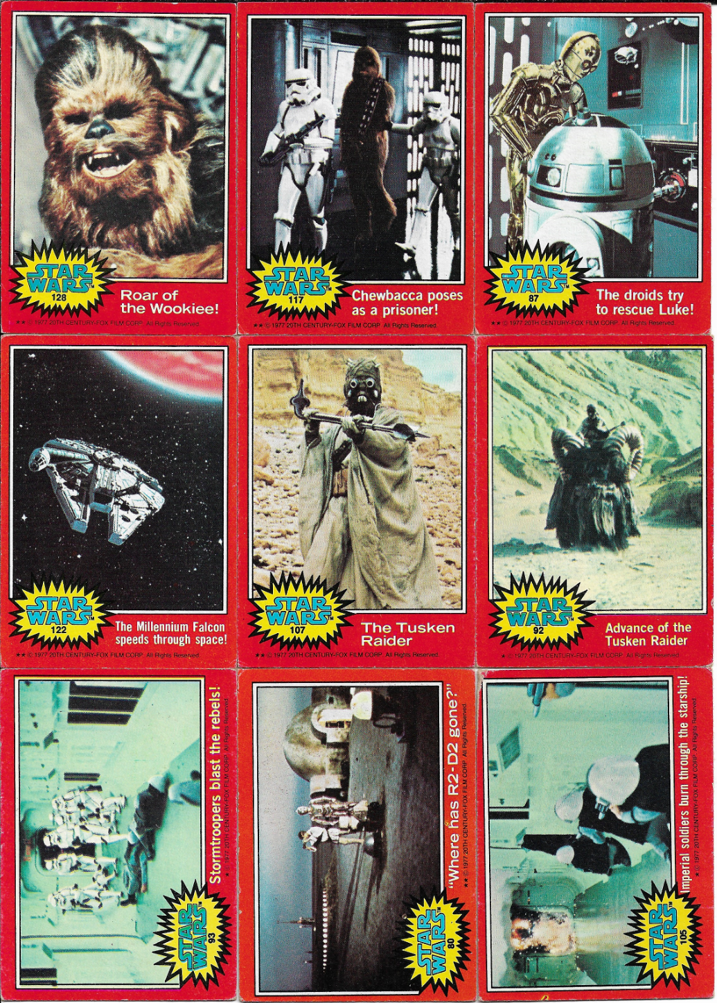 1977 Topps Star Wars Red 9 Card Lot with Roar of the Wookie