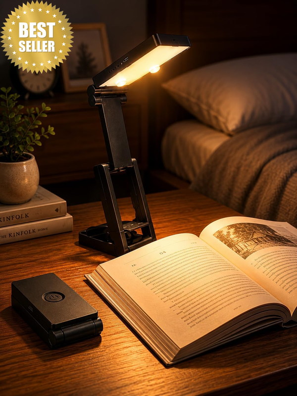 Foldable Amber Reading Lamp, Soft 3000K USB C Rechargeable Eye Care Reading Ligh