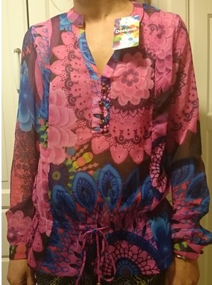 DESIGUAL BLUSA CAMISA MANGA LARGA DE GASA CINTURON OFERTA EN TALLA M