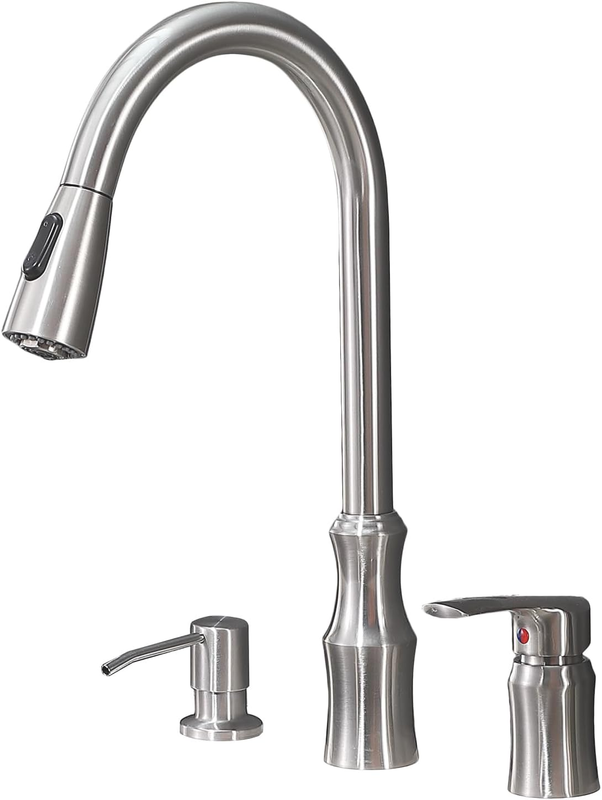 Hotis 3 Hole Kitchen Faucet, 2 Hole Kitchen Faucet with Pull down Sprayer, Brus