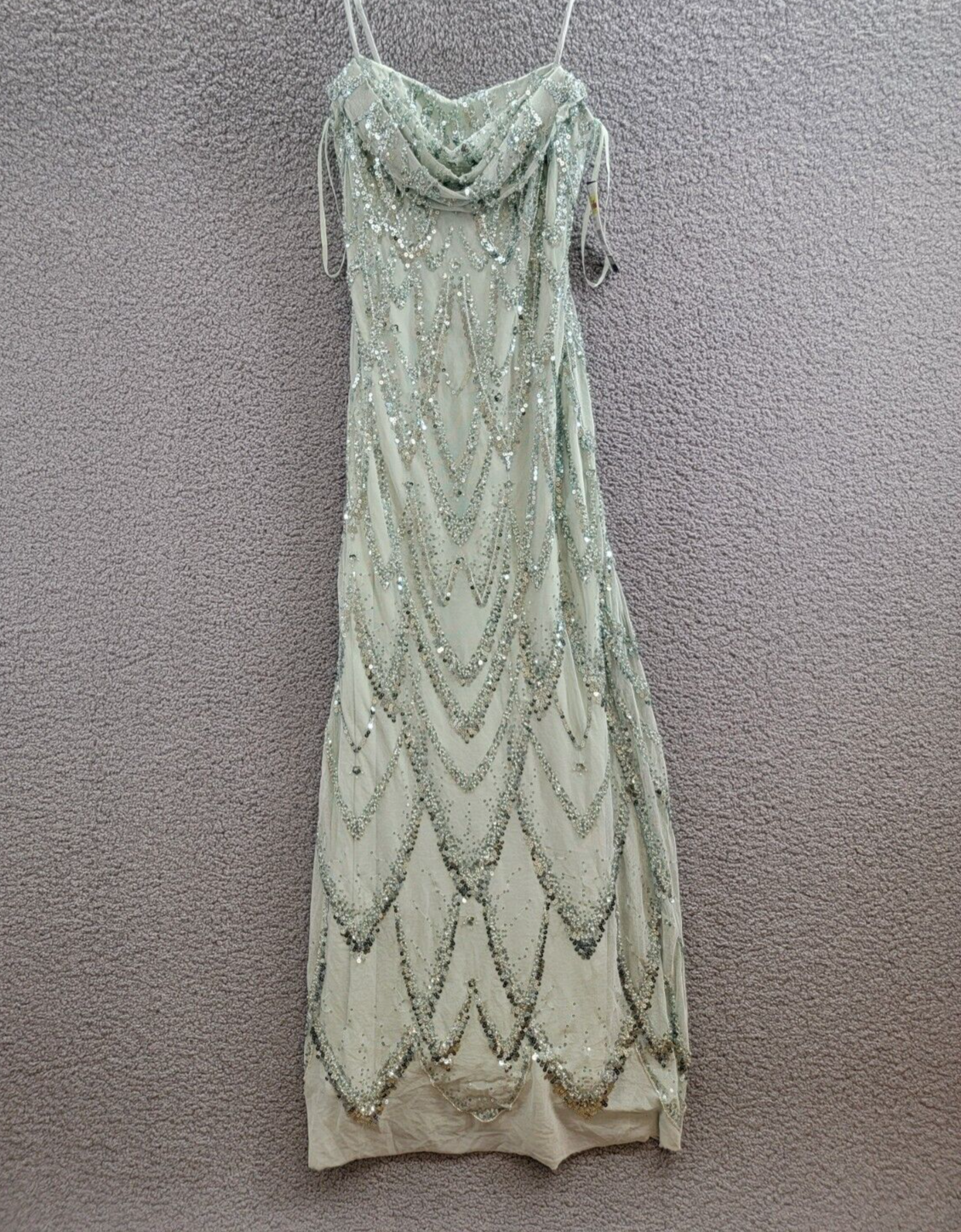Betsy & Adam Sequin-Embellished Draped-Neck Gown Women's 2 Sage Back Zip Closure - Picture 2 of 14