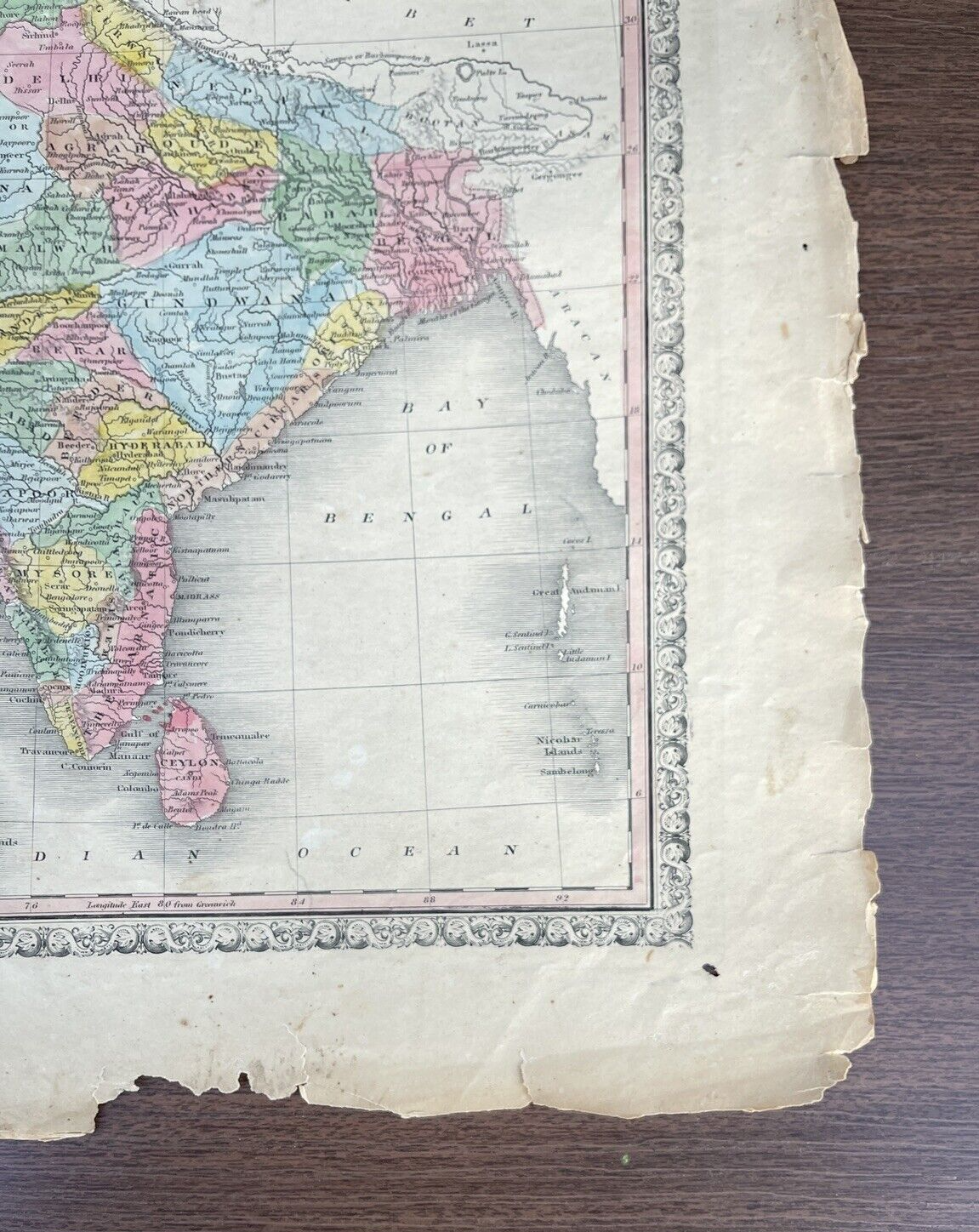 Antique 1846 Map 15.5"x 13" by H.S. Tanner Hindoostan India Hindustan