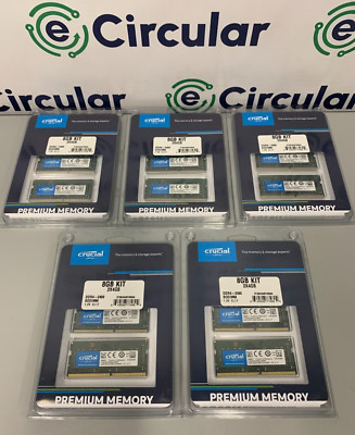 Lot of 5 Micron Crucial 2x4GB 8GB KIT  DDR4-2400 RAM Memory