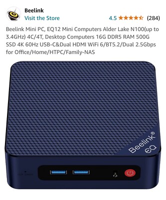 Beelink EQ12 Mini Pc Intel 12th N100 Processor DDR5 16G SSD 500G Wifi6 BT5.2