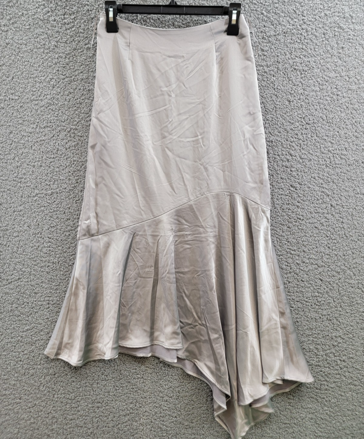 Steve Madden Lucille Satin Asymmetrical Hem Midi Skirt Women's XS Ash Grey - Picture 2 of 16