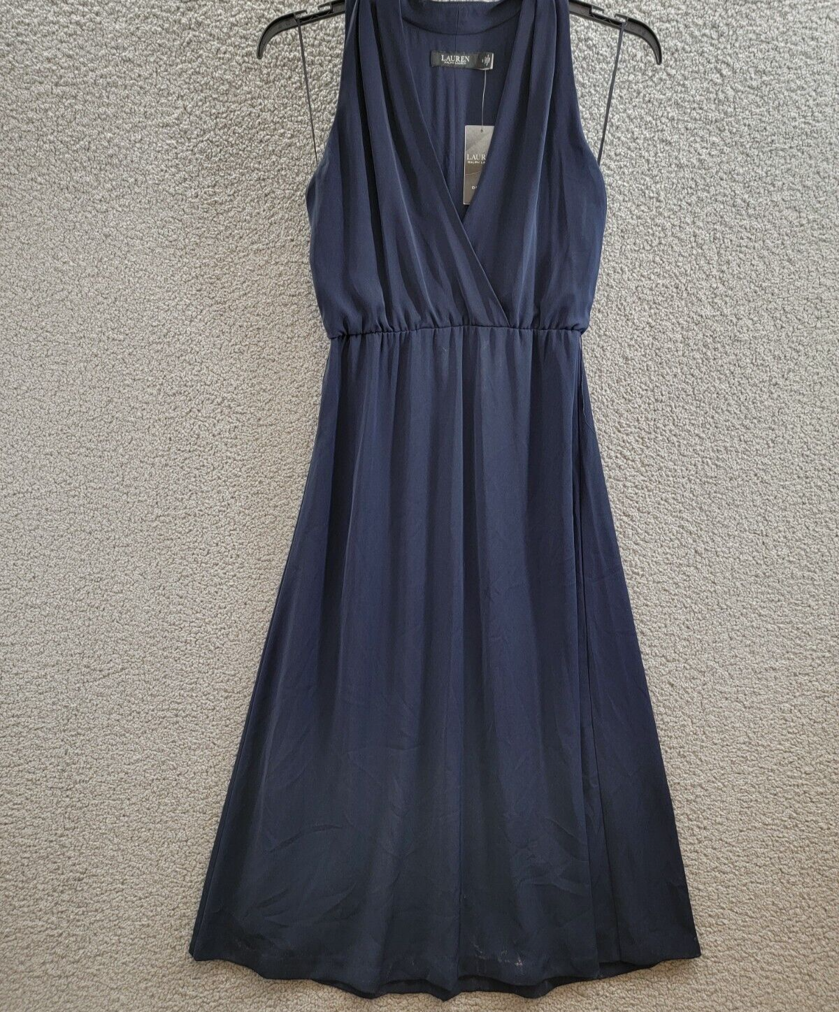 Lauren Ralph Lauren Georgette Halter Cocktail Dress Women's 2 Navy Sleeveless - Picture 2 of 15