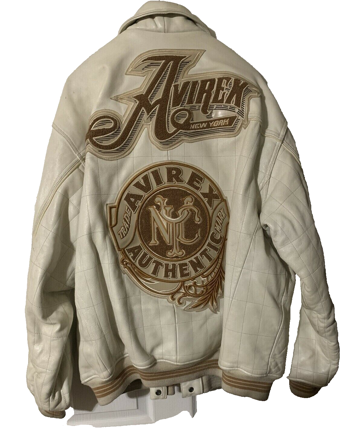 AVIREX leather jacket white vintage varsity coat 90s hip hop AVIREX leather jacket white vintage varsity coat 90s hip hop
