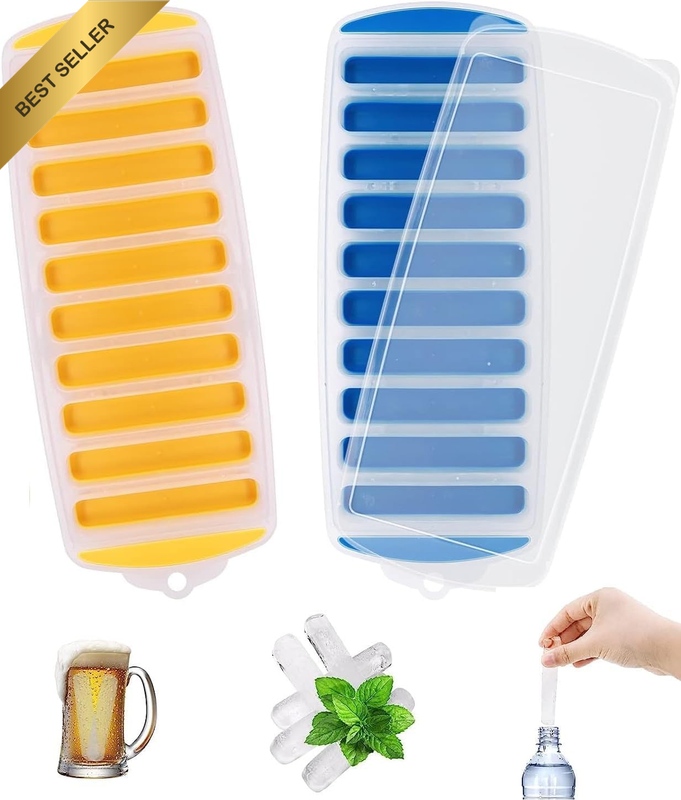 Ice Cube Trays, 2 Pcs Ice Cube Moulds with No-Spill Removable Lid, Easy-Release