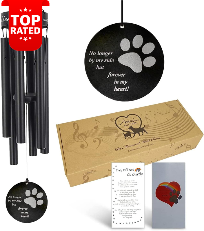 30 Inch Pet Memorial Wind Chime Paw Print Gift for Dog Cat Remembrance Black