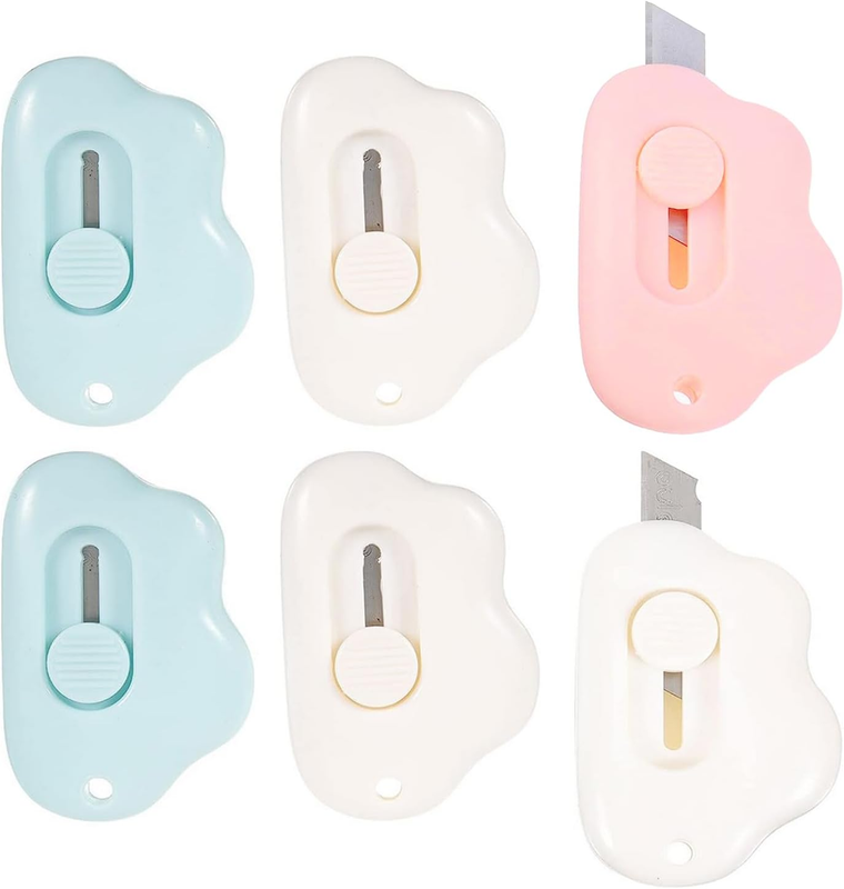 6Pcs Mini Cartoon Safety Utility Cutters Retractable Foldable Blades Letter for