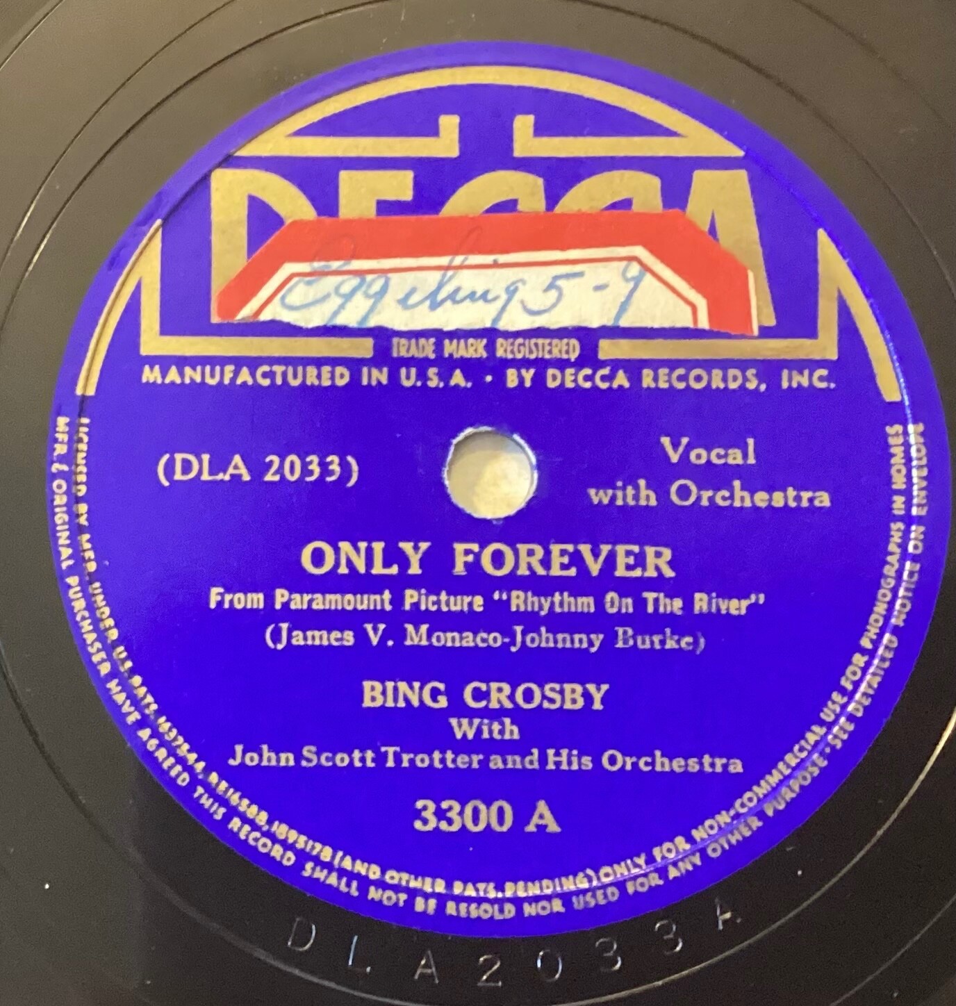 DECCA  クラシックCD Bing Crosby 78 rpm Decca 3300: Only Forever/When the Moon