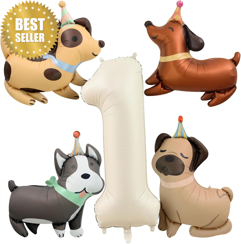 5Pcs 1St Birthday Balloons Set, Dog Themed Birthday Party Decoration with Number
