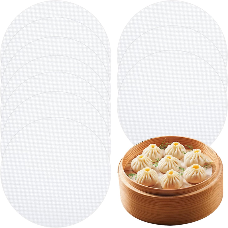 10PCS Non-Stick round Silicone Mat, Kitchen Steamer Mesh, Bamboo Steamer Liners,