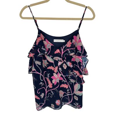Alice & Trixie Sleeveless Blouse Blue Pink Floral Ruffled Adjustable Straps Sz M