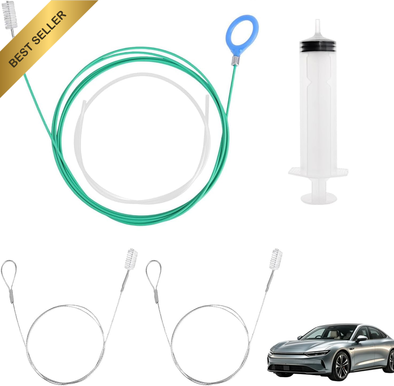 5Pcs Sunroof Drain Cleaning Kit with 300Cm Flexible Pipe, Brush & Syringe Hose f