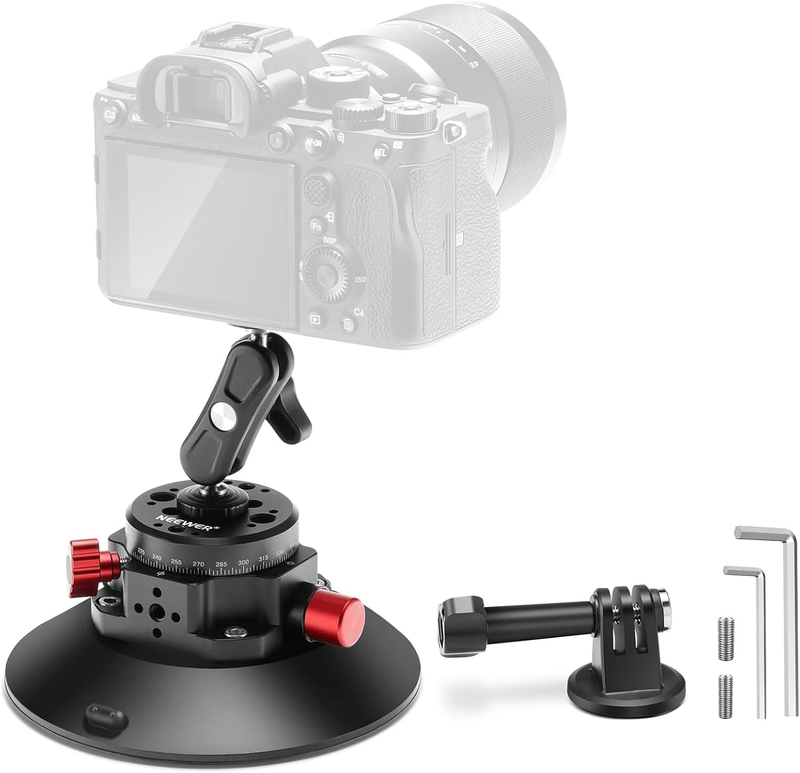 6" Suction Cup Camera Mount with Ball Head Magic Arm, 2 Pack Metal Car Mount for