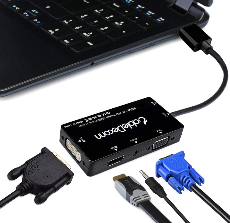 Multiport 4-In-1 HDMI to HDMI/DVI/VGA Adapter Cable with Audio Output Converter