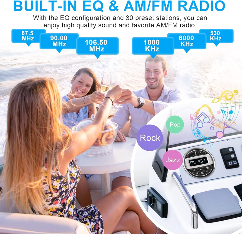 Bluetooth Marine Boat Radio Receiver: Waterproof Marine Gauge Stereo System - HD