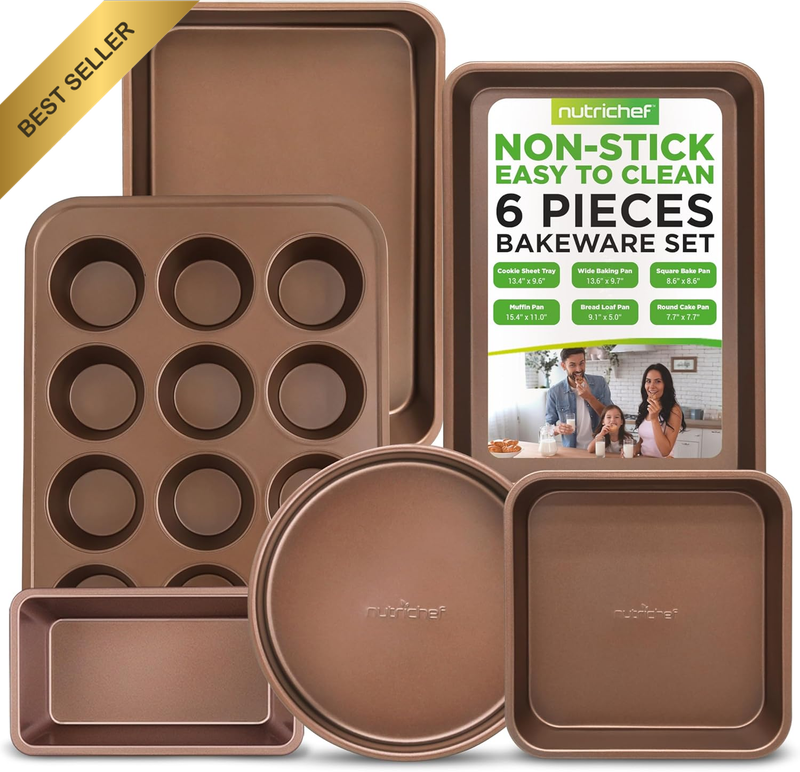 6-Pcs Nonstick Bakeware Set-Highest-Quality Baking Sheets, Non-Grease Cookie Tra