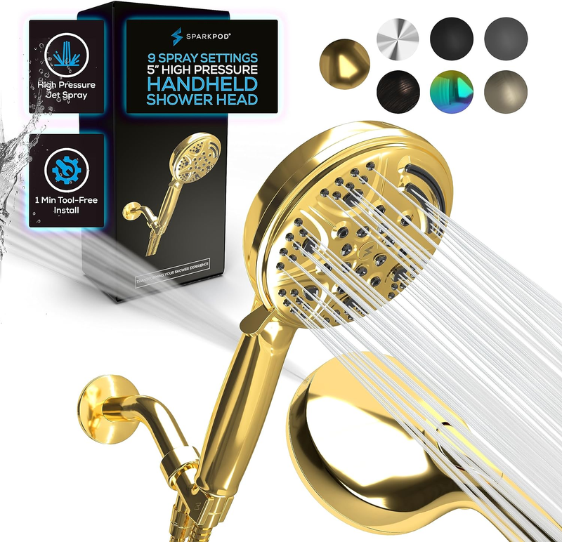 Handheld High Pressure Shower Head, On/Off Switch, Pause & Waterfall Setting