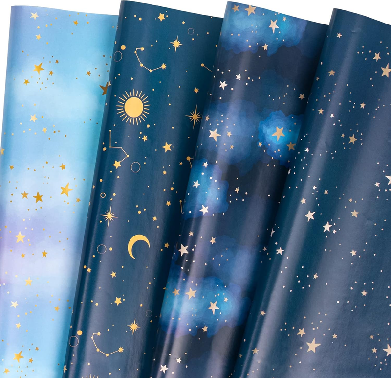 Neutral Galaxy Birthday Wrapping Paper Sheet - 12 Sheets Folded Flat with 12 Gif