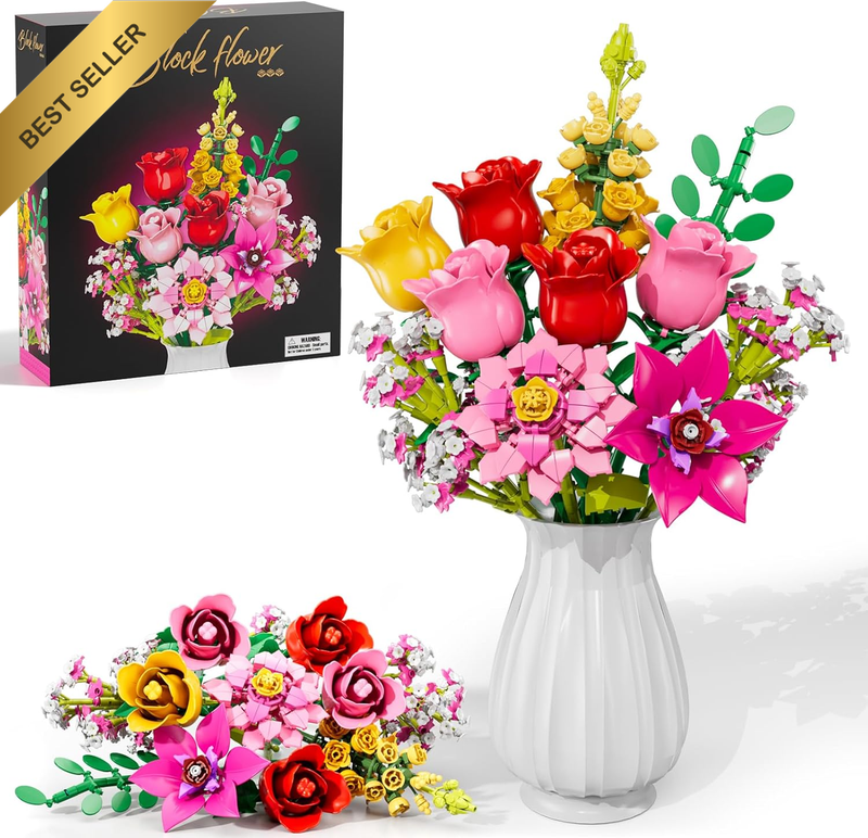 Flowers Bouquet Building Set, 765 Pcs DIY Artificial Botanical Collection Kit In
