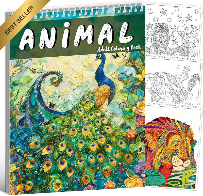 Adult Coloring Book - 30 Unique Animals Patterns and Designs, Coloring Book for