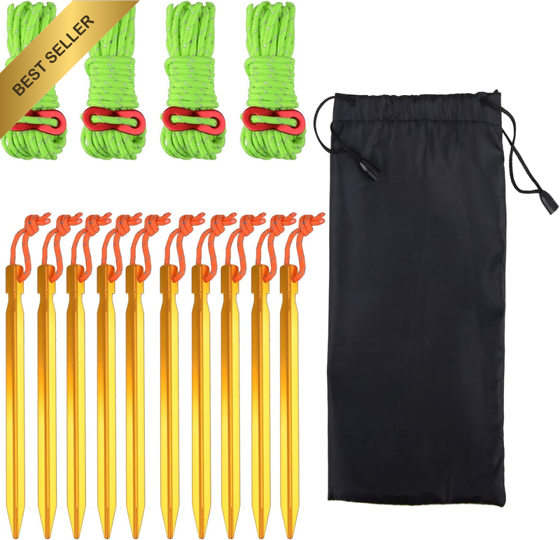 Aluminum Tent Pegs Tent Stakes Ground Nails Reflective Guylines with Tent Cord T