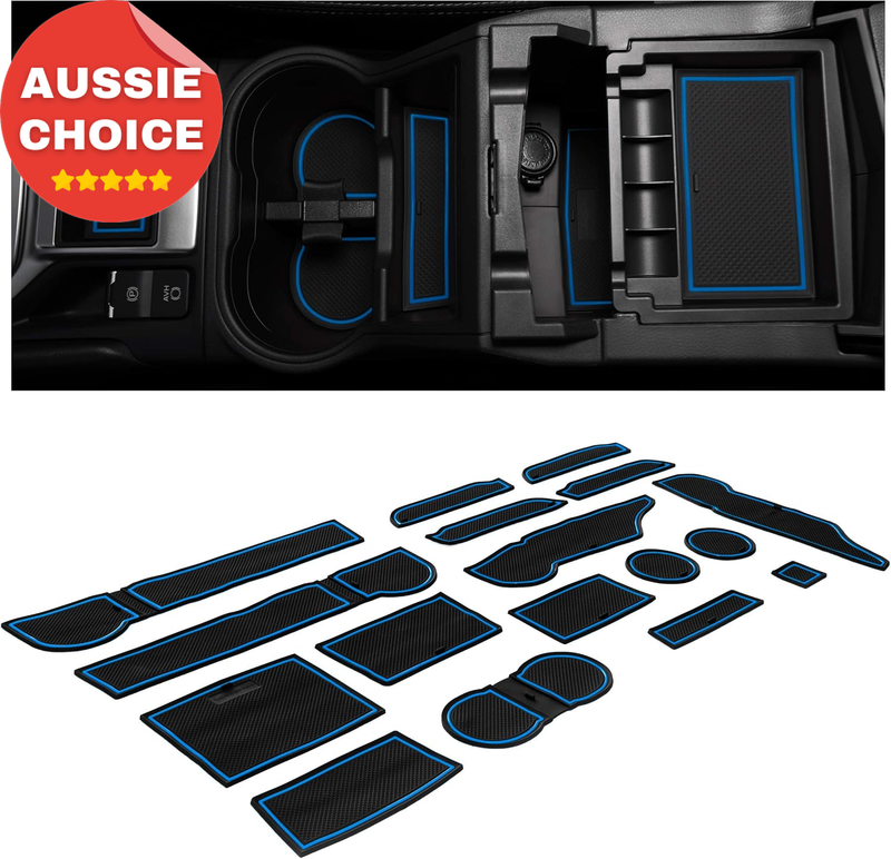 Subaru Forester 2019-2023 Non-Slip Cup Holder Liner Mats 17-Pc Set Blue Trim