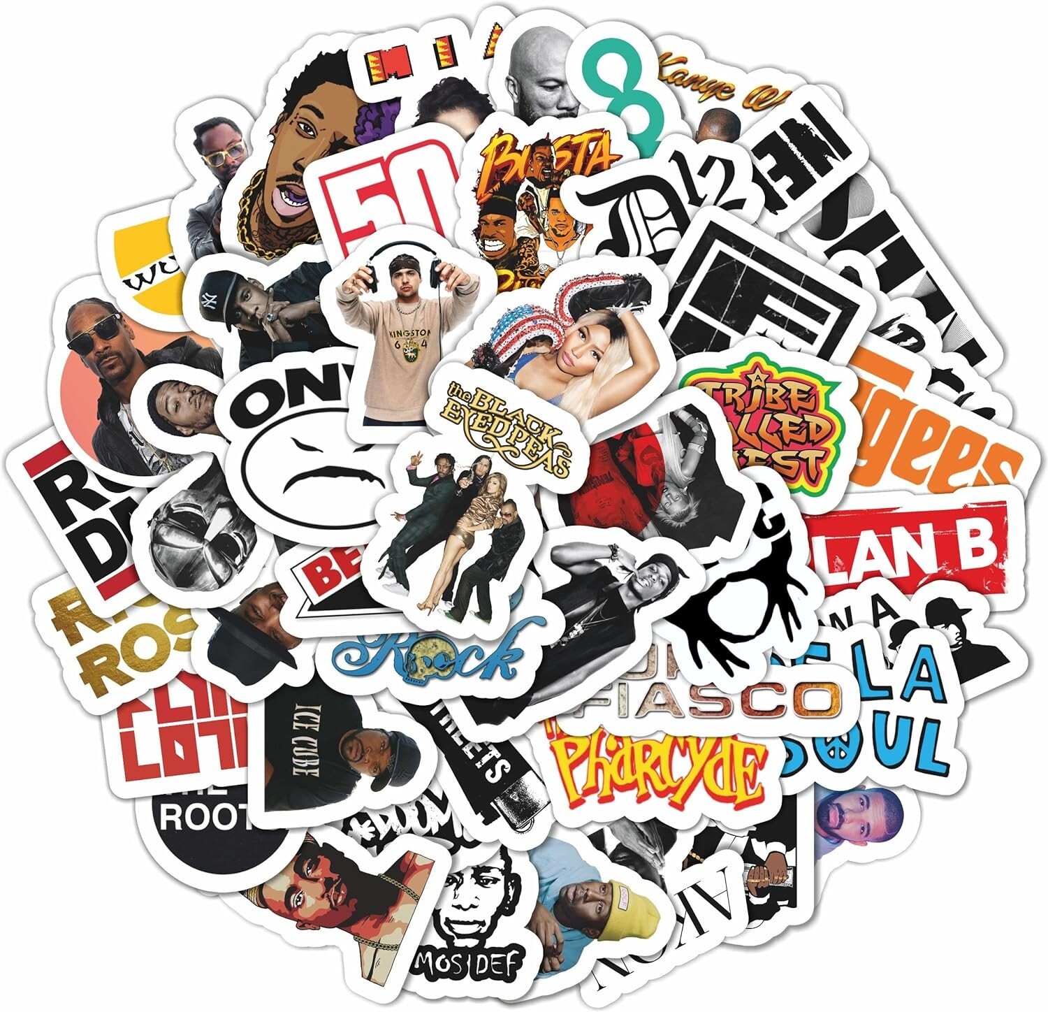 15 90's Rap Logo Sticker Pack - Clear, Holographic, or White