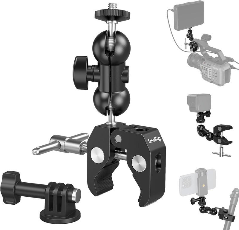 Cool Ballhead Arm Super Camera Clamp Mount Double Ball Adapter, Fence Desk Table