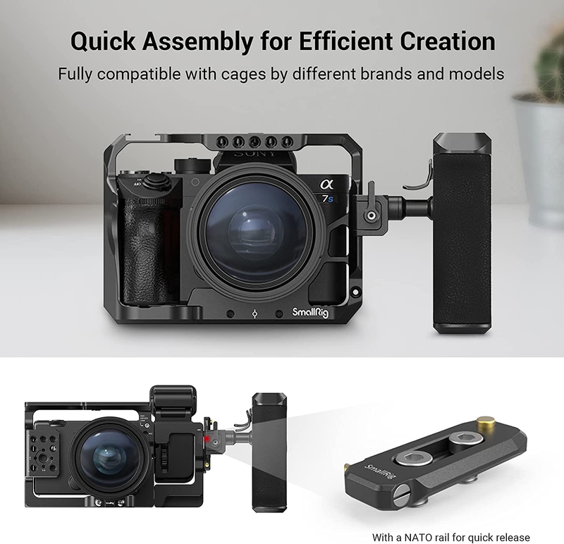Push-Button Rotating NATO Handle, Quick Release Handgrip for DLSR Camera Cage Ki