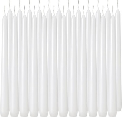 White Taper Candles 24 Pack Unscented 10 Inch Dinner Candle Set 8Hour Burn Time.