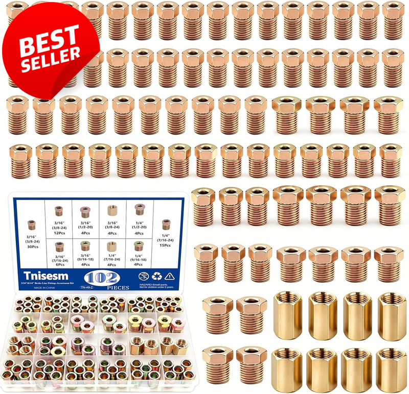 102Pc 3/16 & 1/4 Brake Line Fittings Kit SAE Thread Assortment - US