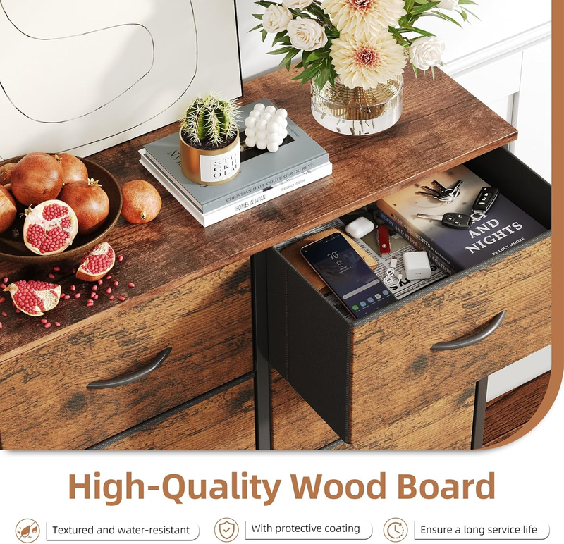 Dresser for Bedroom with 8 Drawers, Chest of Drawers, 4-Tier Wide Storage with R