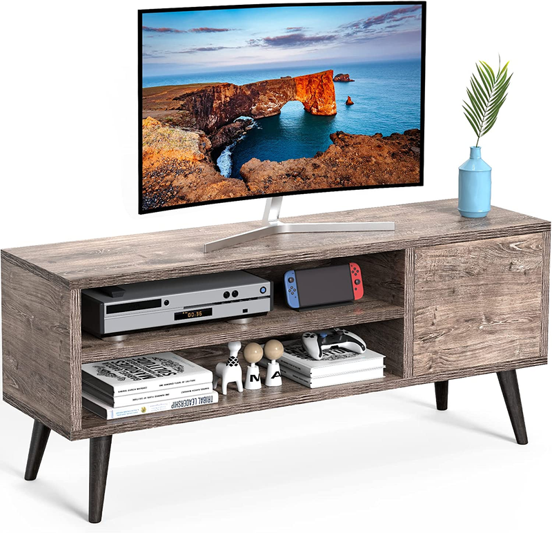 Retro TV Stand with Storage for TVs up to 55 In Rustic Brown Mid Century Modern