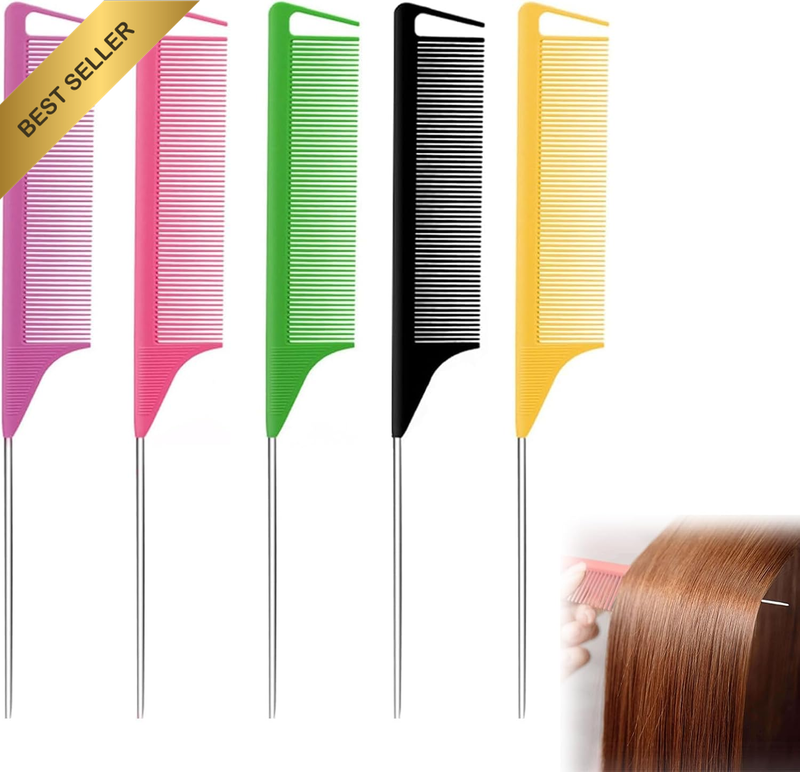 5 PCS Tail Comb, Anti-Static Hair Comb, Carbon Fibre Styling, Heat Resistant and