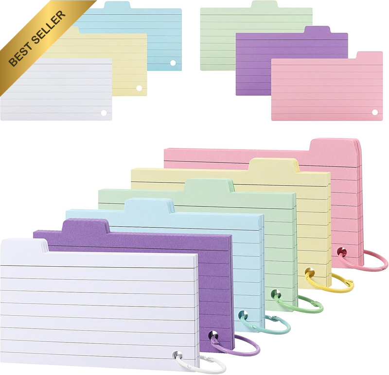 300 Sheets Index Cards,Flash Cards Cue Cards Box with Binder Ring,Index Card 2.7