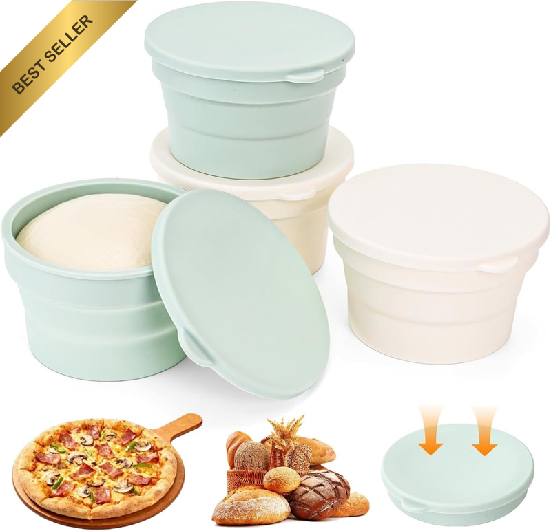 4-Pack Foldable Silicone Pizza Dough Proofing Boxes – Stackable 10-12 Inch Conta