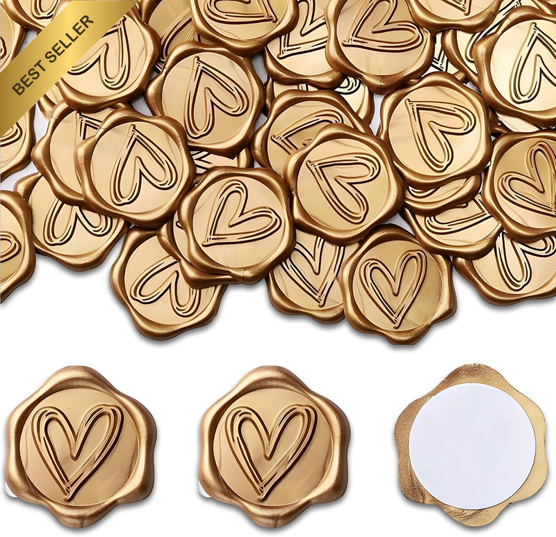 30Pcs Gold Heart Wax Seal Stickers - Self-Adhesive Vintage Wax Seal Kit for Invi