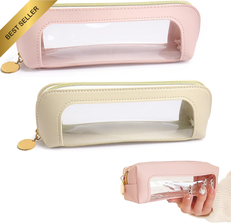 Small Clear Makeup Bag, PU Leather Travel Makeup Brush Case Portable Transparent
