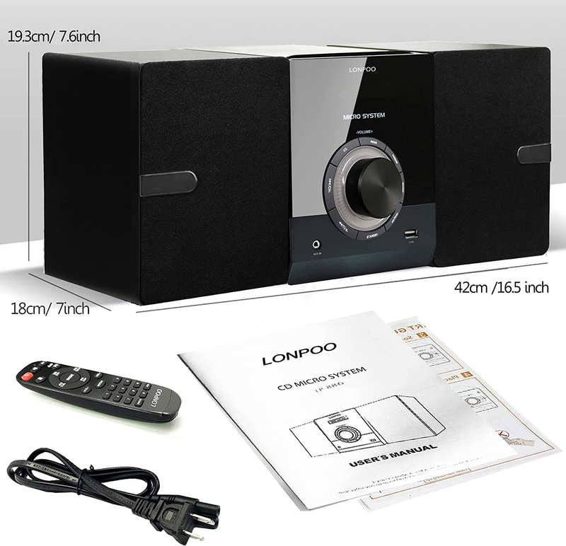 Bluetooth Home Stereo Shelf System - Compact Micro Stereo System with CD Player,