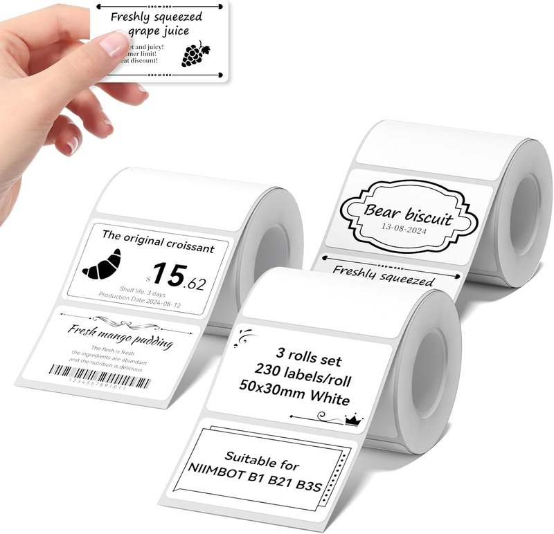 Labels 3 Rolls Set for B1/B21/B3S Sticker Printer, 50X30Mm (1.97'' X 1.18'') 230