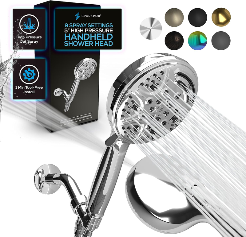 Handheld High Pressure Shower Head, On/Off Switch, Pause & Waterfall Setting