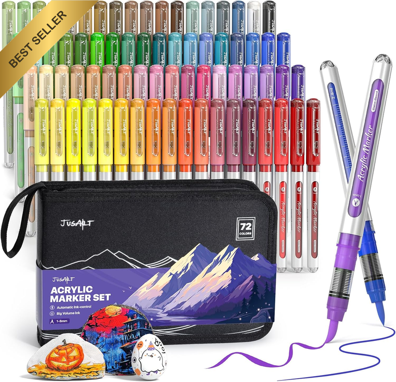 72 Colors Acrylic Paint Markers with Canvas Bag, Water-Based Paint Pens with Aut