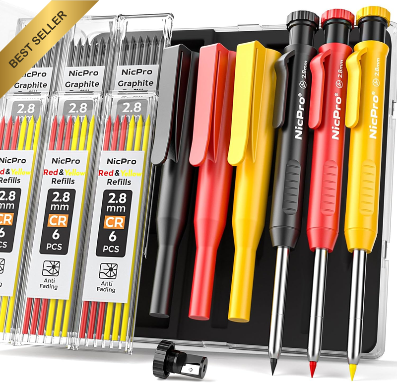 3 Pack Carpenter Pencil with Sharpener & Holder, Mechanical Carpenter Pencils wi