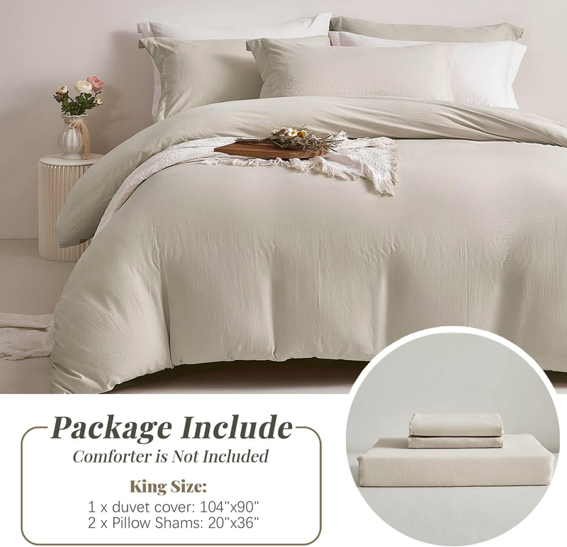 Duvet Cover King Size - Super Soft Oatmeal Duvet Cover Set 3 Pieces 100% Washed