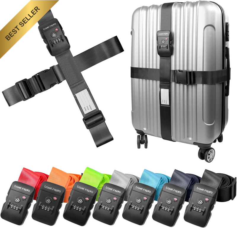 Travel Belt for Luggage, TSA Approved Luggage Straps, 3-Dial Combination Locks A