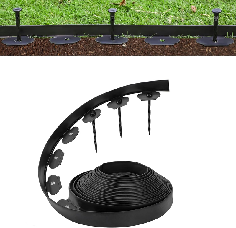 Landscape Garden Border Edging Kit with 30 Anchoring Spikes, Flexible for Flower